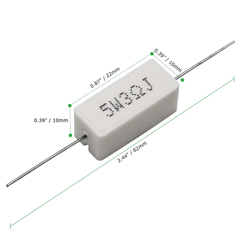 Dimlove Cement Resistor,10 PCS 5W 3 Ohm 5% Axial Lead Wire Resistor White Wound Fixed Ceramic Cement Resistors Wirewound Cement Power Resistors Flame Heat Moisture Resistance Precharge Horizontal Resistors - Image 3
